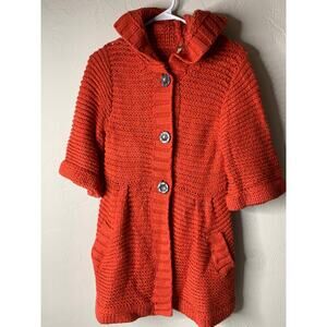 Free People Red Knit Cardigan Sweater Hooded 3/4 Sleeve Women's Size Small